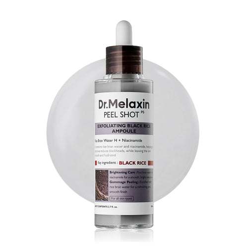 Dr.Melaxin Peel Shot Exfoliating Black Rice Ampoule 2.7 fl.oz - Rice Water AHA BHA Niacinamide Serum for Dead Skin Cells, Blackheads and Pores, Glass Skin Glow, Korean Skin Care Exfoliant