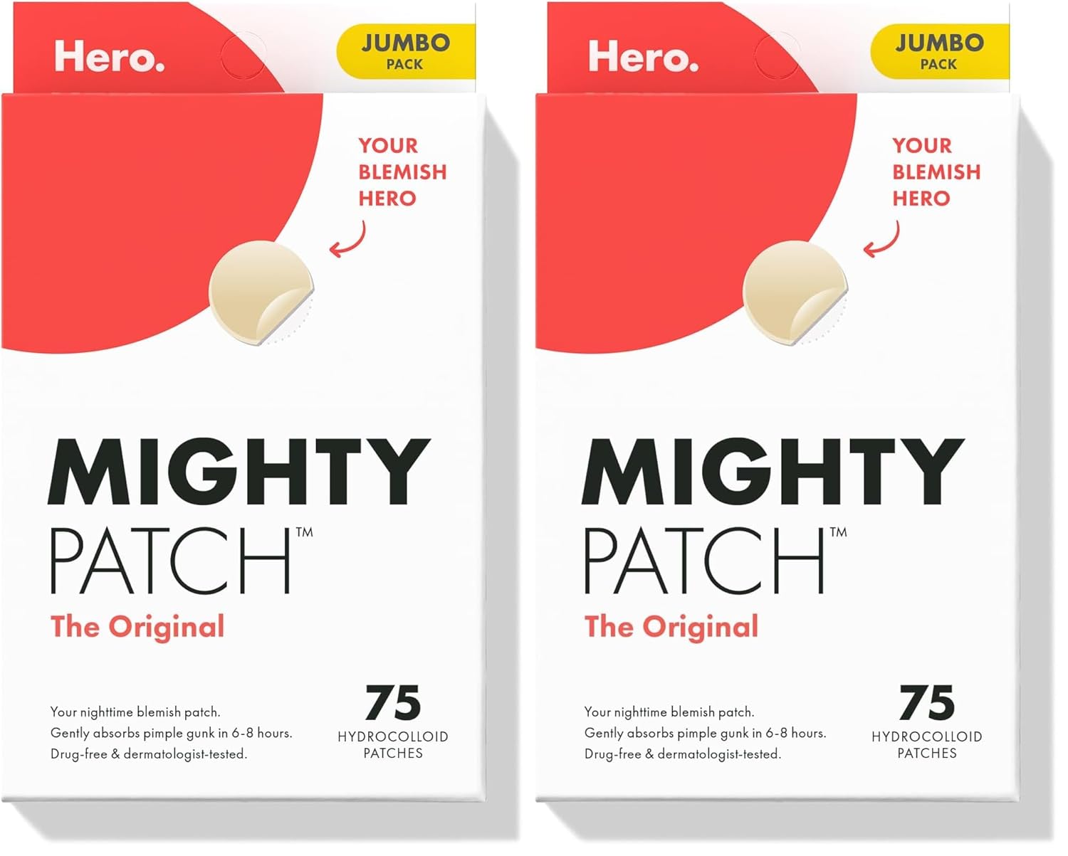 Mighty Patch Original Patch from Hero Cosmetics - #1 Best Selling Hydrocolloid Acne Pimple Patches for Face, Shrinking Zits & Whiteheads in 1 Use, Nighttime Spot Pimple Stickers for Face, 75 Count
