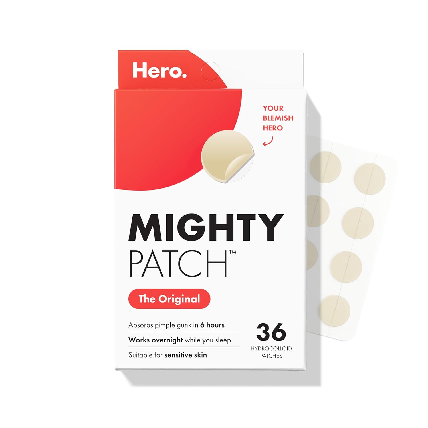 Mighty Patch Original Patch from Hero Cosmetics - #1 Best Selling Hydrocolloid Acne Pimple Patches for Face, Shrinking Zits & Whiteheads in 1 Use, Nighttime Spot Pimple Stickers for Face, 75 Count