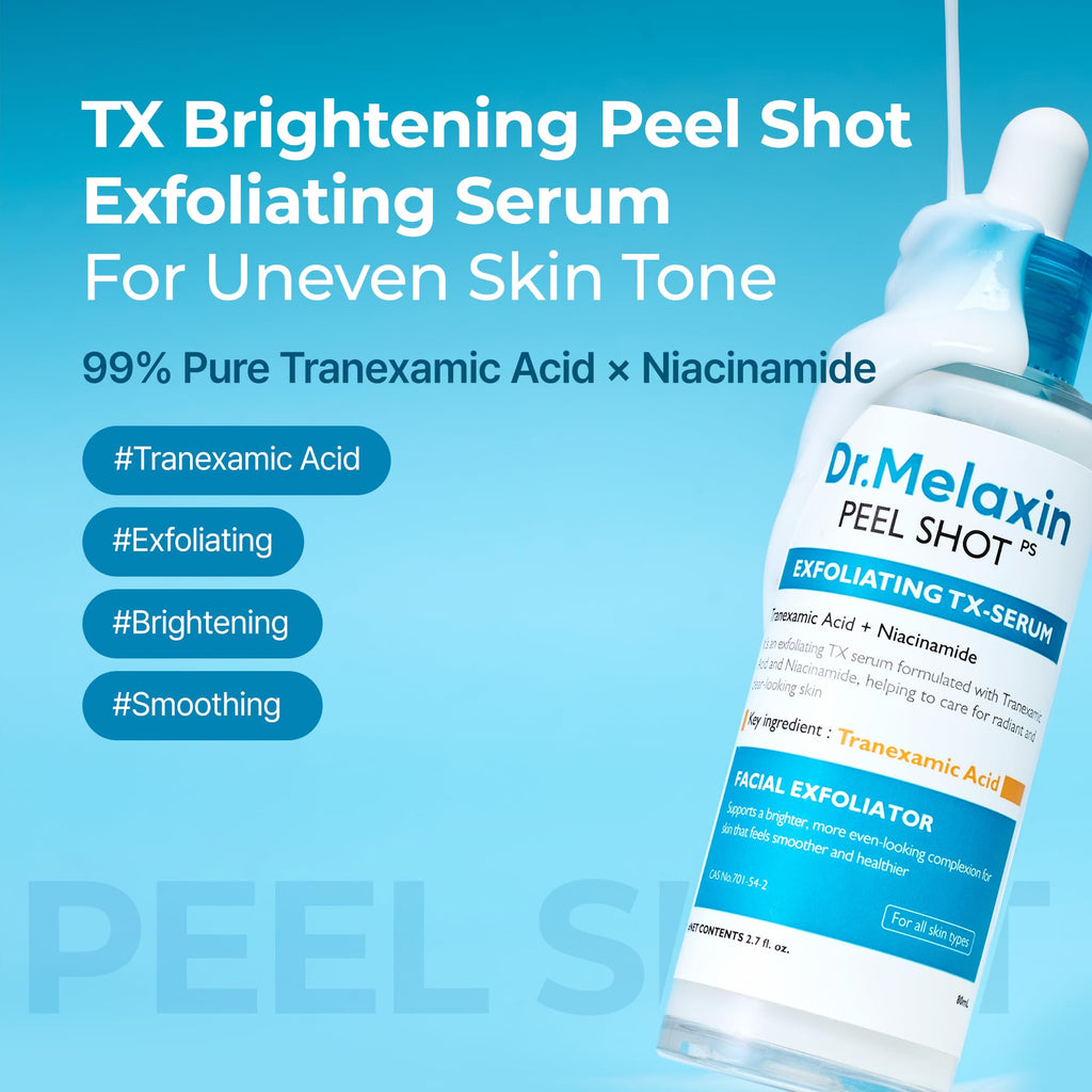 Dr.Melaxin Peel Shot Exfoliating Black Rice Ampoule 2.7 fl.oz - Rice Water AHA BHA Niacinamide Serum for Dead Skin Cells, Blackheads and Pores, Glass Skin Glow, Korean Skin Care Exfoliant