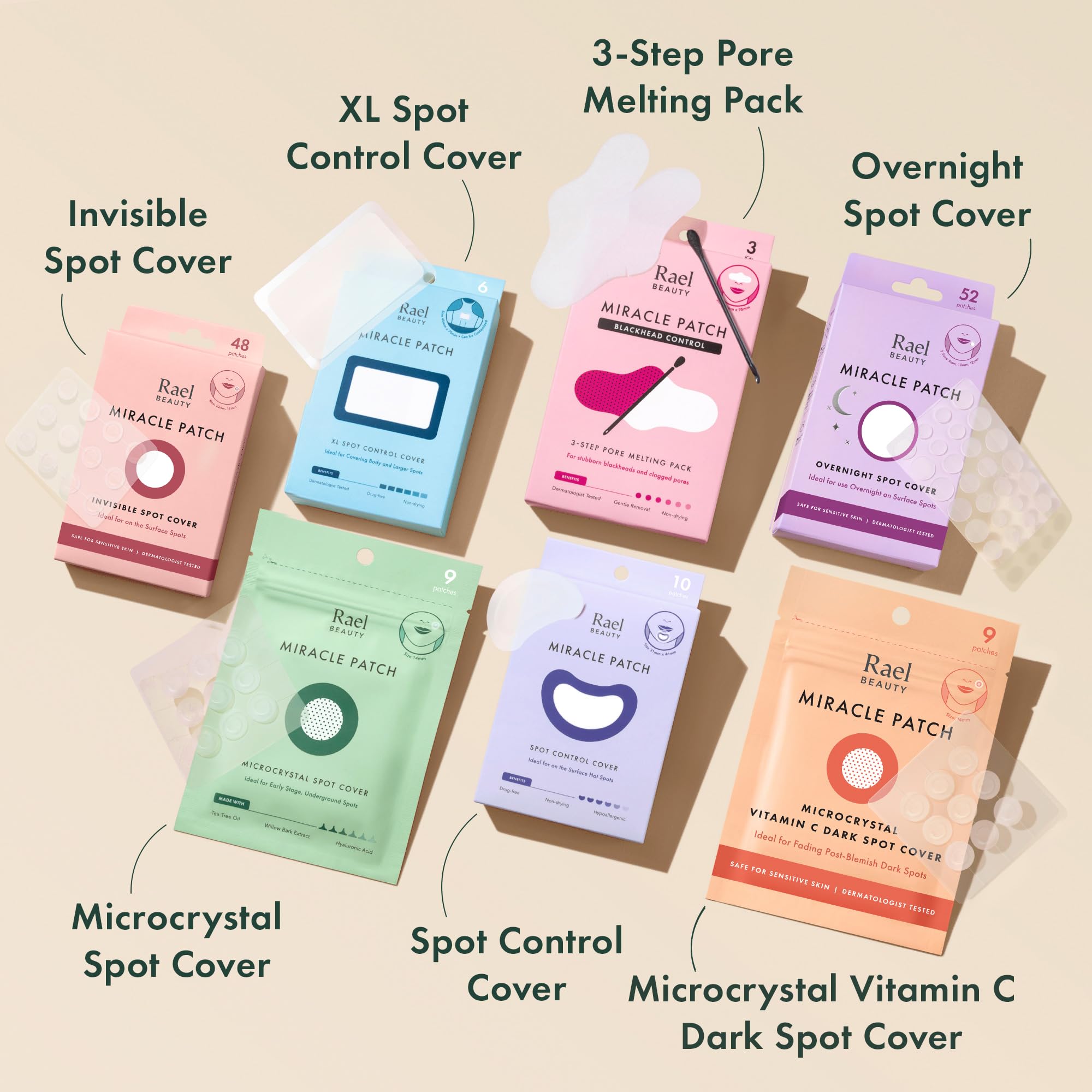 Rael Pimple Patches, Miracle Invisible Spot Cover - Hydrocolloid Acne Pimple Patch, Absorbs Zits & Blemish, Korean Skin Care, 2 Sizes (96 Count)