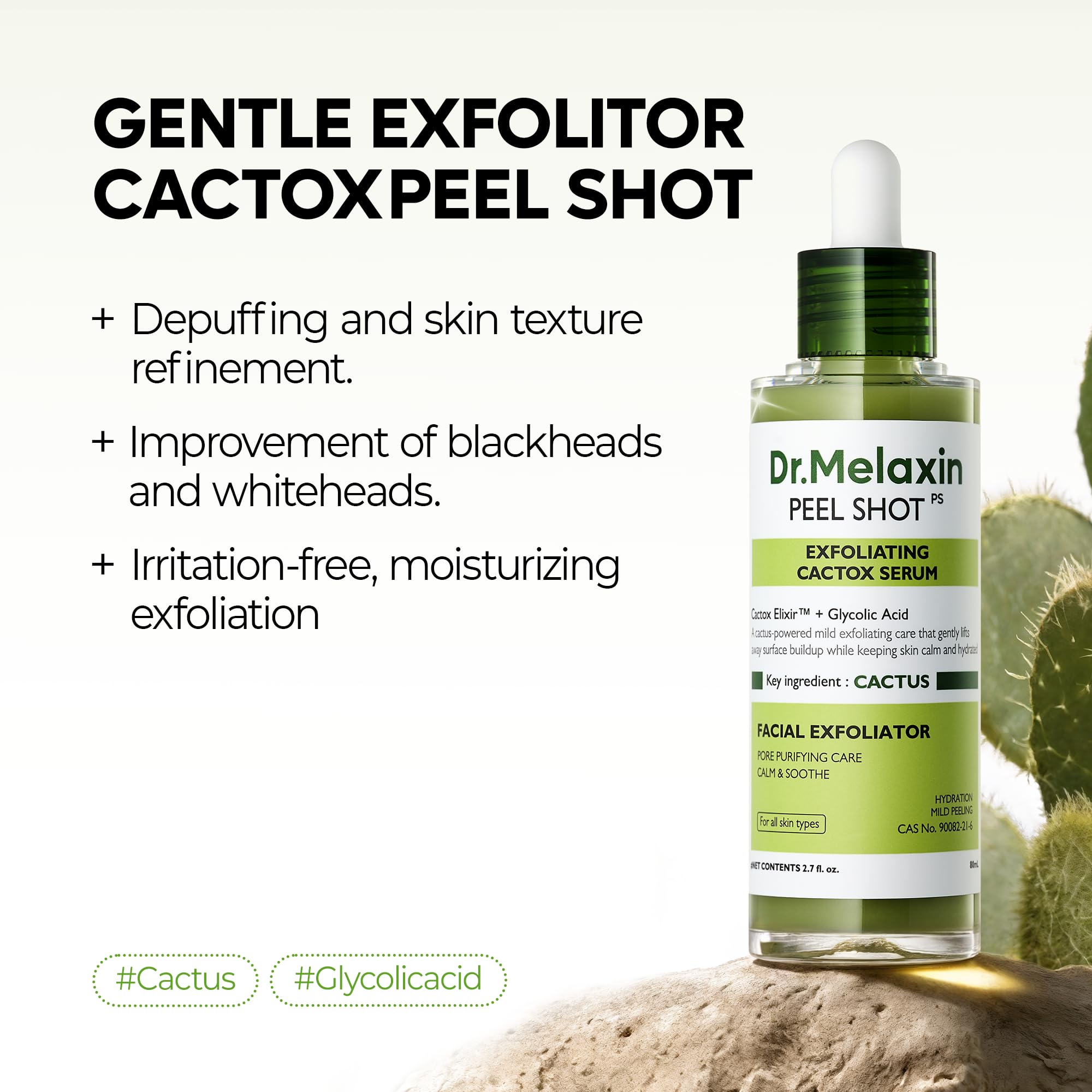 Dr.Melaxin Peel Shot Exfoliating Black Rice Ampoule 2.7 fl.oz - Rice Water AHA BHA Niacinamide Serum for Dead Skin Cells, Blackheads and Pores, Glass Skin Glow, Korean Skin Care Exfoliant