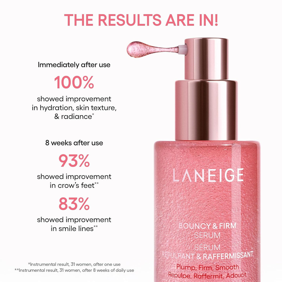 LANEIGE Bouncy & Firm Serum: Korean Slow Anti-Aging Collagen Complex Face Serum with Peptides for Hydrating, Plumping & Firming | Korean Skin Care