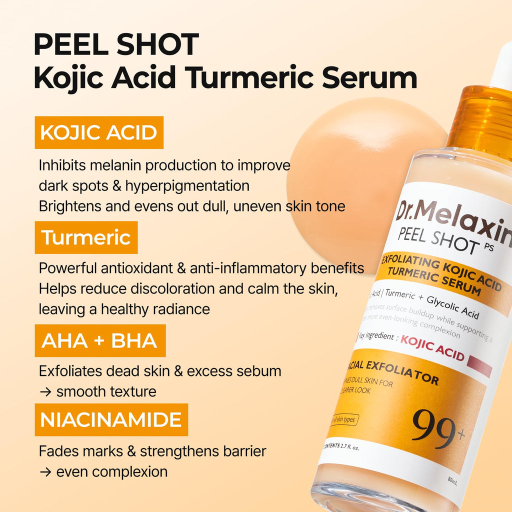 Dr.Melaxin Peel Shot Exfoliating Black Rice Ampoule 2.7 fl.oz - Rice Water AHA BHA Niacinamide Serum for Dead Skin Cells, Blackheads and Pores, Glass Skin Glow, Korean Skin Care Exfoliant