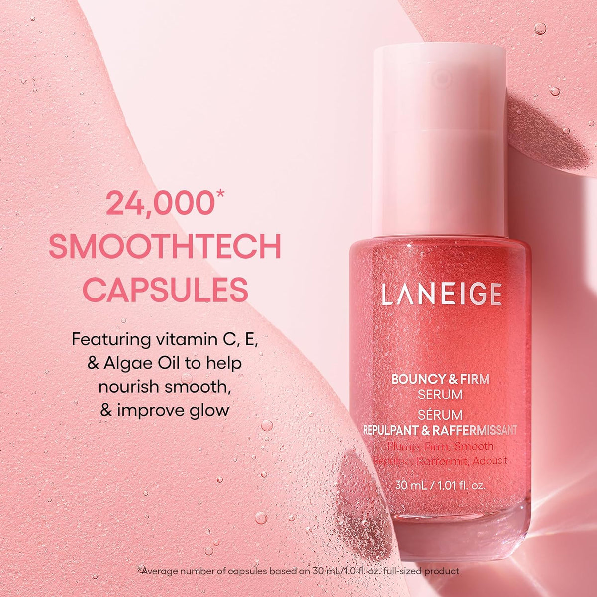 LANEIGE Bouncy & Firm Serum: Korean Slow Anti-Aging Collagen Complex Face Serum with Peptides for Hydrating, Plumping & Firming | Korean Skin Care