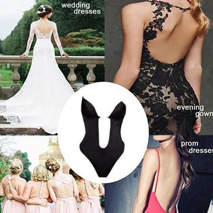 Wildbloom ™ - Invisible Shaper Bra Bodysuit Corset Backless Deep V-Neck U Plunge Thong Waist Trainer Clear Strap Padded Push Up Shapewear